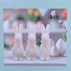 Kirkton House 3PK Small Flocked Bunnies Cream Easter Spring Decor Figurines NEW